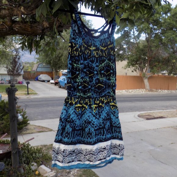 ANGIE SUN DRESS SZ SMALL BLUE BLACK - Picture 2 of 9